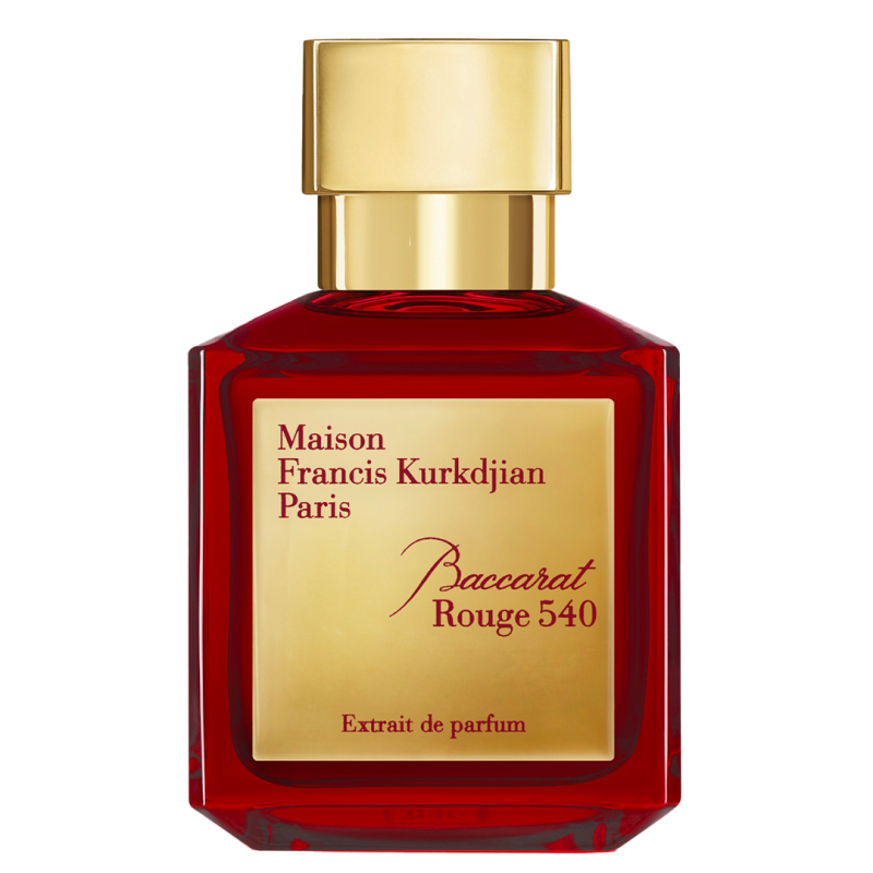 Original product photo of the red Baccarat Rouge 540 Extrait de parfum bottle with a gold cap and label