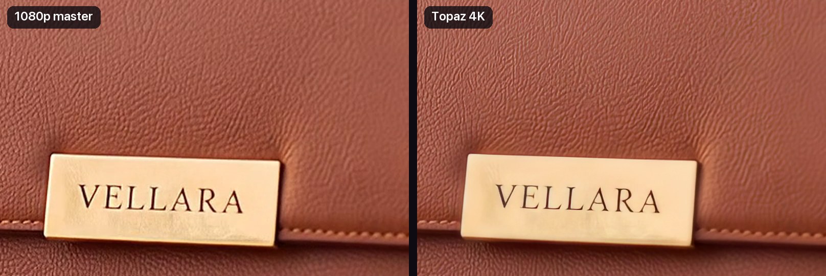 The same frame: left the 1080p master, right Topaz 4K. Letter edges and leather texture