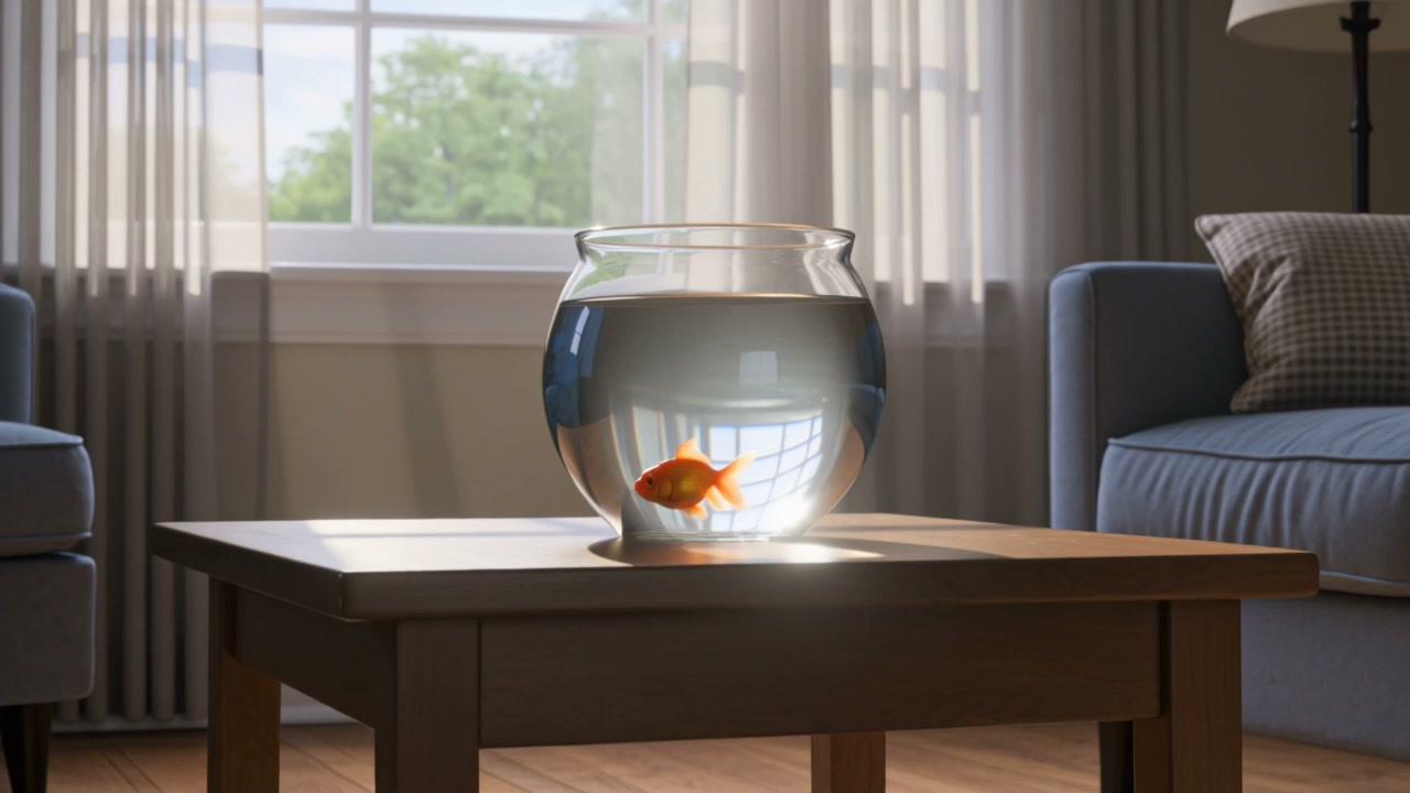 AI image: a goldfish bowl in a sunlit living room