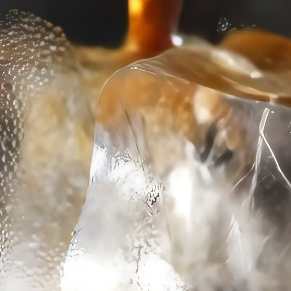 The same crop from the 4K upscale: the glass, the ice and the condensation sharp